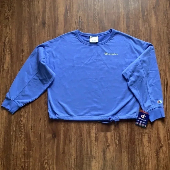 Champion Cropped Sweatshirt French Terry Top Blue - Picture 2 of 8